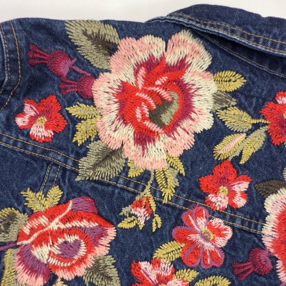 JOHNNY WAS Womens Desi Floral Embroidered Denim Jacket S Boho Cottagecore Roses - Picture 11 of 16